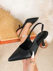 Women's French Stiletto Heel Backless Design New Small High Heel Pointed Toe White Versatile Fairy Style Buckle Elegant Casual Non-Abrasive High Heel Pumps, Kitten Heels - Black - View 4