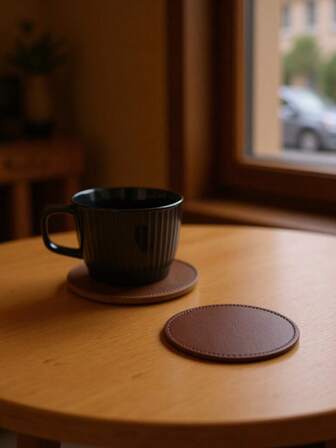 1 pieza/5 piezas Posavasos redondos de cuero, tapetes para café resistentes al agua y al calor de un solo lado, colores aleatorios