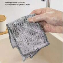 1pc/6pcs/20pcs Dishcloth, Thickened Kitchen Cleaning Cloth, Non-Stick Oil, Stainless Steel Wire Scrubber Pad, Non-Stick Oil Kitchen Sponge Cloth, Random Color Edges