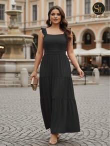 Women's Plus Size Long Dress, Three Marias Style, Elegant Evangelical Fashion, Party Dress, Sleeveless, Strapless, Ruffled, Dune - 黑色 - 查看 7