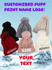 Round-Crown Beanie With Pom-Pom, Large Head Circumference, Solid Angora Knit Cap, European And American Yarn Cap, Plain Pom-Pom Yarn Cap, Customizable Text Logo - A - View 4