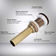 ViaGasaFamido Tapón de Desagüe Emergente, Tapón de Desagüe de Lavabo de Ba?o de Latón, Desagüe de Lavabo de Tocador de Color Antiguo sin Rebosadero(SIN Agujero) - negro - Ver 2