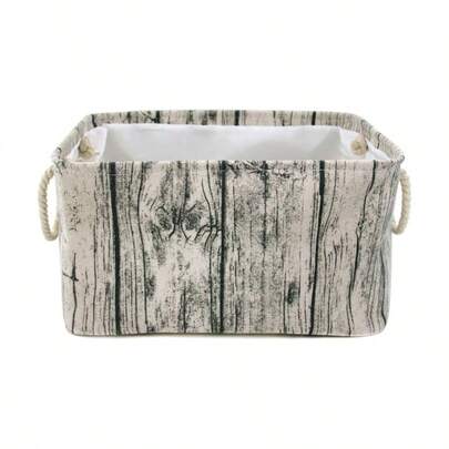 Stylish Tree Stump Design Wood Grain Rectangular Storage Basket Washable Cotton Fabric Nursery Hamper With Rope Handles, Decorative And Convenient Rooms Medium