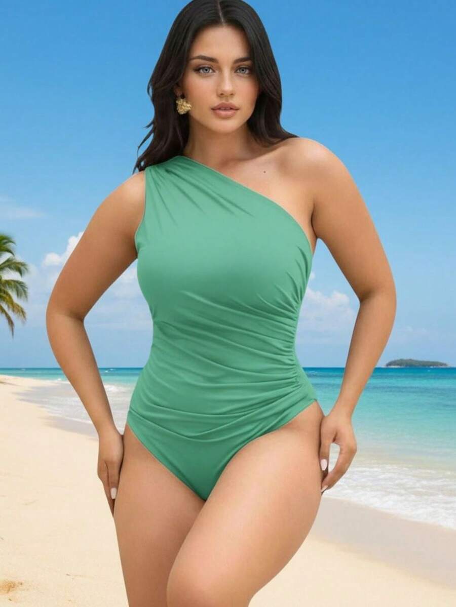 One Shoulder Bodysuit With Side Draping - Màu xanh Bạc hà - Xem 1