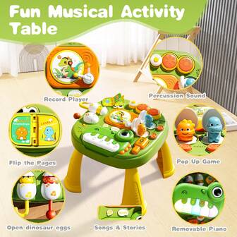 Mesa de juego musical multifuncional con forma de dinosaurio para niños, mesa de aprendizaje electrónica y divertida, juego de rompecabezas, desarrollo intelectual y sensorial, juguetes Montessori para niños
