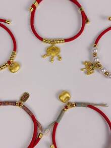 1件红色绳子和金色珠子幸运祝福铃铛宠物项圈项链，猫狗节日项链，宠物吊坠礼物