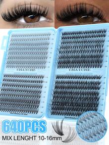 640pcs D-Curl Natural Look False Eyelashes, 10D+20D+30D+40D/30D+40D+5D+60D/50D+60D+80D+100D Mixed, Thick Black, Suitable For Beginners, Large Capacity Lash Book, Synthetic Cartoon Classic Fake Lashes, Long-Lasting And Durable, Suitable For Daily, Party, Wedding, Christmas, Music Festival And Other Occasions - D - View 4