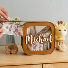1pc Customized Wooden Piggy Bank - Personalized Cash Box, Can Be Engraved With Your Name, Perfect For Christmas Gifts, Housewarming, Birthday, Easter, Thanksgiving And Other Special Occasions - Multicolor 3 - View 7