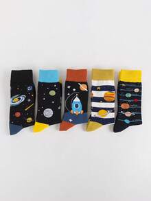 5 Paar Herren bunte Socken, Knöchelsocken, personalisierte kosmische Muster modische Herrensocken