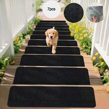 1/7/15 Nakładki na schody zewnętrzne, antypoślizgowe na schody drewniane, bieżniki na schody drewniane, trwała mata na schody zewnętrzne, antypoślizgowe na schody, dywan do wewnątrz i na zewnątrz, mata na schody zewnętrzne dla zwierząt domowych, antypoślizgowa, odporna na zarysowania - z samoprzylepnym podkładem. Wielokrotnego użytku podkład samoprzylepny zapobiega przesuwaniu się mat schodowych - łatwa instalacja, 1/4/7/8/15 szt.