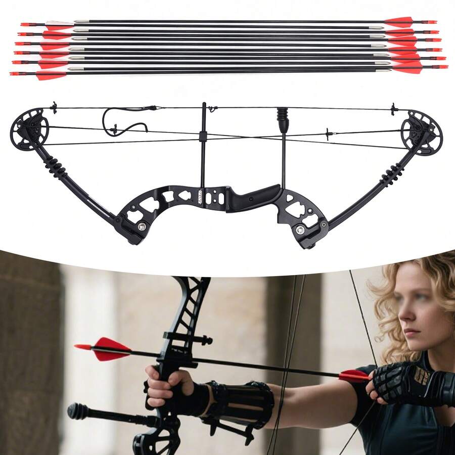 Compound Bow And Archery Sets For Yadults And Teens, Right Handed, 24-29.5in Draw Length, 30-55lbs Draw Weight, Up To Ibo 310 Fps, 12 Arrows, Black - Black - View 1