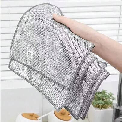 1pc/6pcs/20pcs Dishcloth, Thickened Kitchen Cleaning Cloth, Non-Stick Oil, Stainless Steel Wire Scrubber Pad, Non-Stick Oil Kitchen Sponge Cloth, Random Color Edges