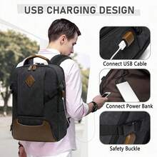 Vintage Tela Zaino Uomo, Impermeabile Zaino Scuola Computer 15.6 Pollici con Ricarica USB Porta Zaino per College Viaggi Donne Adolescente Lavoro - Nero - Visualizzare 7
