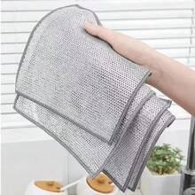 1pc/6pcs/20pcs Dishcloth, Thickened Kitchen Cleaning Cloth, Non-Stick Oil, Stainless Steel Wire Scrubber Pad, Non-Stick Oil Kitchen Sponge Cloth, Random Color Edges