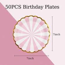50PCS Pink Birthday Party Plates,  Dessert Plates, Scalloped Gold Foil Edge Dinnerware Party Supplies For Birthday Weddings Parties,25837421 - 玫紅色 - 查看 2