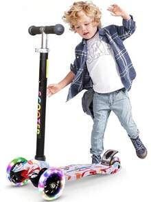 BENEVE Scooter para Niños, Patinete de 3 Ruedas para Niños de 4 a 10 Años,Aaltura Ajustable Uedas Intermitentes de PU de Cubierta Extra Ancha, Patinete Infantil Juguete Regalo de Navidad (Rojo) - 1 - Ver 7