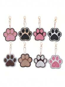 8 件钻石艺术钥匙扣，8.5cmX8.5cm/3.35 英寸X3.35 英寸全钻石画节日手工马赛克画钥匙扣，圆形钻石形钻石画可爱猫爪首饰 1 套 - 彩色 - 查看 7