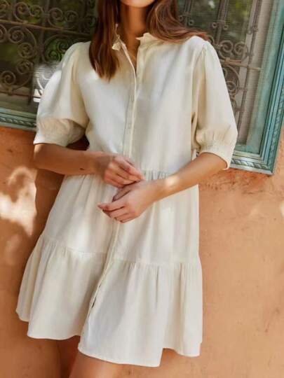 Fashionable & Versatile Apricot Loose Fit Vintage French Style Midi Dress, Flattering, Spring/Summer