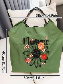 1 Stück Chrysanthemen-bestickter dicker Nylon Lässig Shopper, große Kapazität, geeignet für Einkaufen, Reisen, Pendeln, neue Herbst Damen Schulter Umhängetasche