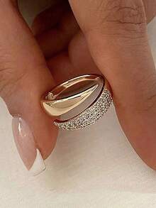 Gift Box Minimalist Cubic Zirconia Geometric Open Ring, Suitable For Women's Engagement, Party Wear, Valentine's Day Gift