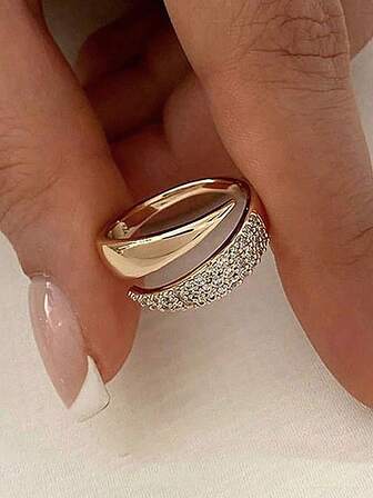 Gift Box Minimalist Cubic Zirconia Geometric Open Ring, Suitable For Women's Engagement, Party Wear, Valentine's Day Gift