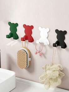 Cute Bear Plastic Wall Mounted Toothbrush Holder, Strong Load-Bearing Adhesive Hook, Creative Cartoon Self-Adhesive Hook For Clothes, Keys, Cables, Bathroom, Kitchen, Home Decor - Multicolor - View 7