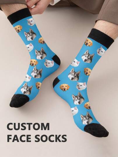 カスタマイズ顔プリント ミッドカーフソックス 1ペア、パーソナライズ写真ソックス、面白いカスタマイズ画像とミドル丈ソックスのペア、バレンタインデー、誕生日、ギフトなどのイベントに最適、パーソナライズカスタマイズ