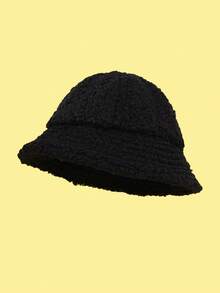 1pc Children's Lambswool Bucket Hat Fashion Solid Color Warm Basin Cap For Boys And Girls Ear Cap Thermal Lined Basin Cap - 1PC - View 5