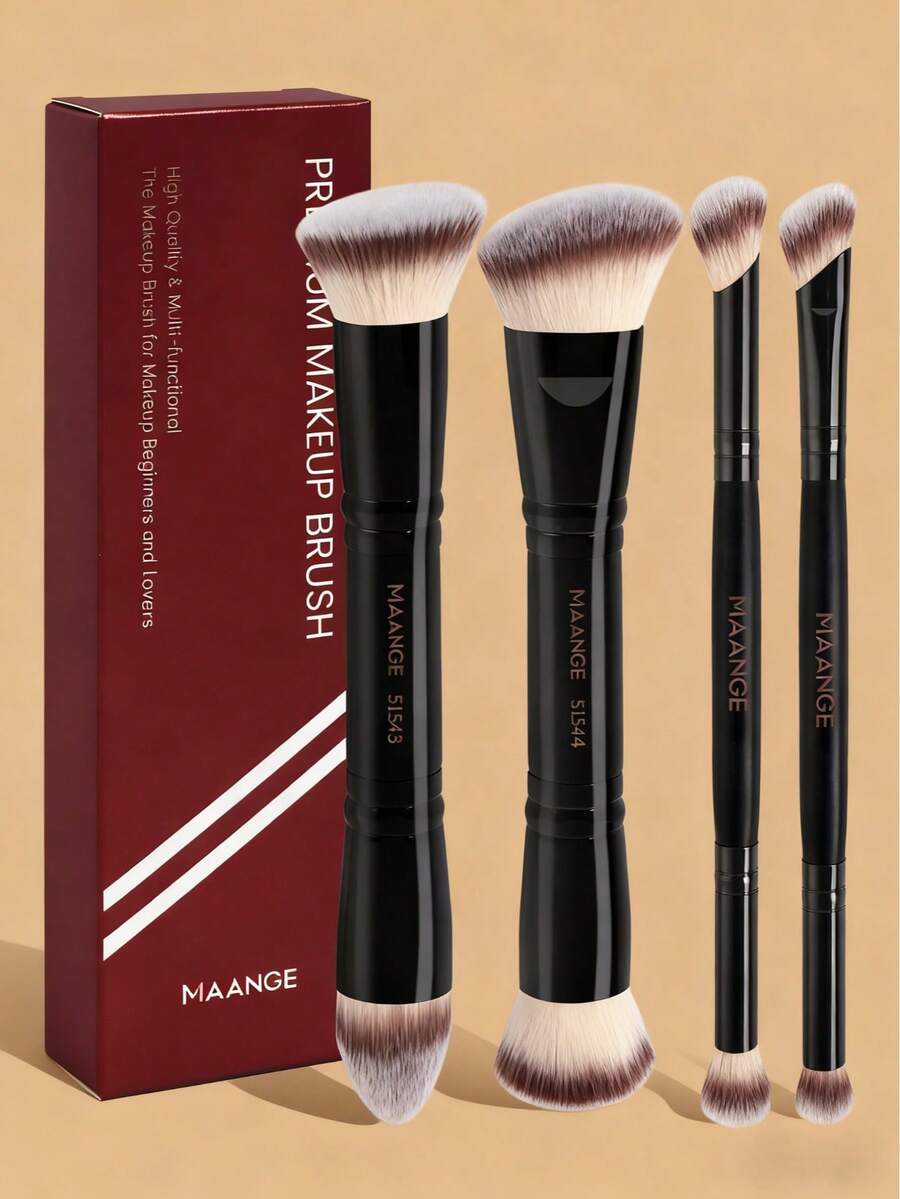 MAANGE 1/4/6/10/11/21件專業雙頭化妝刷套裝附收納盒，包含青銅刷、底妝刷、腮紅刷、蜜粉刷、眼影刷、遮瑕刷、高光刷、眉刷、細節刷、眼線刷、睫毛刷、修容刷、鼻影刷及化妝配件，全套化妝刷由柔軟纖維材質製成，溫和不刺激肌膚，適合所有膚質，旅行必備，女性與女孩的理想禮物