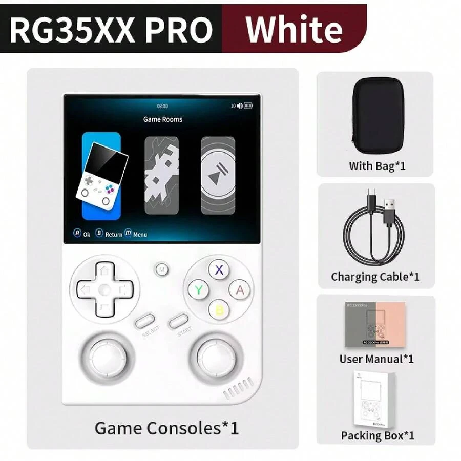 Anbernic RG 35XXPro RG35XXPro Retro Handheld Game Console Video Game Player 256G PSP Support WiFi Linux 64-Bit Gift - 白色帶包 - 查看 1