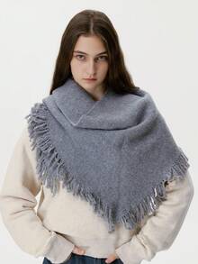 1 Stück Damen Wollmischung gefranstes gestrickter Dreieckschal, hochwertig retro Unisex dicker warmer Schal, geeignet für Outdoor, Urlaub, Skifahren, Eislaufen, Herbst/Winter - Verschiedenfarbig - Übersicht 8