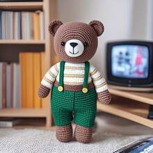 一套动物钩针编织入门套装，成人钩针编织入门套装，附带分步文字教程，吊带裤泰迪熊DIY编织套装，可爱有趣的家居装饰品，生日、情人节、万圣节和圣诞节礼物 - 彩色 - 查看 6
