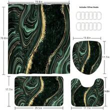 4 Pcs Green Marble Shower Curtain Sets With Rugs Gold Bathroom Sets With Shower Curtain And Rugs Modern Abstract Bathroom Decor Accessories Shower Curtains For Bathroom Toilet Lid Cover{Inchcolor_nameinch:InchDarkGreeninch} - DarkGreen - View 5