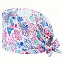 1 pieza Gorro de enfermera de alta calidad con diseño de cordón y estampado de hojas de ginkgo, con elástico en la parte posterior y gancho para la cuerda de la mascarilla a los lados, apto para médicos, enfermeras y trabajadores de hospitales, salones de belleza y veterinarias - Multicolor - Ver 20