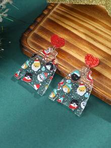 1 Pair Cute Cat Christmas Hats Printed In Sweater Shape, Transparent Acrylic Earrings Suitable For Women Girls For Jewelry Gifts For Christmas Ladies