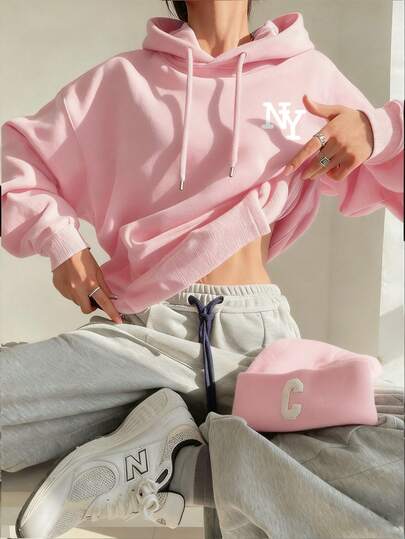 Sudadera con capucha de forro polar con estampado gráfico, de corte holgado, de moda y casual, para invierno