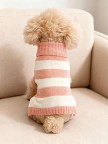 holdhoney Striped Knitted Pet Sweater, Colorful Turtleneck Warm Dog Jumper For Small Breeds Teddy Bichon, Winter Cat Clothing, Cozy Christmas Holiday Birthday Party Outfit - Multicolor - View 22