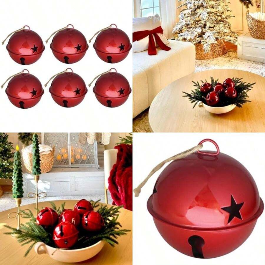 Haute Decor - Adornos de cascabel, 8.5 cm de diámetro, paquete de 6(Rojo brillante) - Tipo 7 - Ver 1