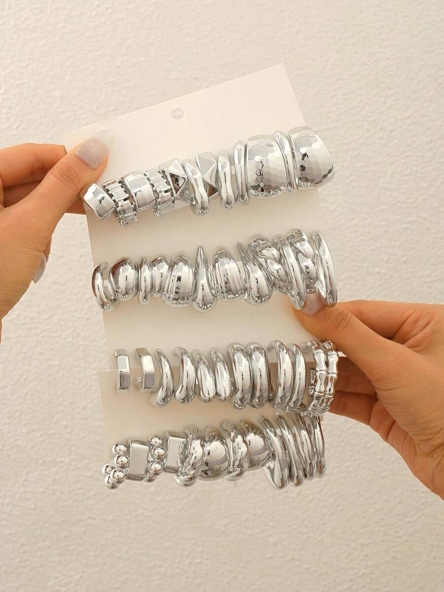 12 pièces Boucles d'oreilles géométriques acryliques exagérées personnalisées, boucles d'oreilles créatives en forme de cercle et de goutte d'eau - Argent - Voir 1