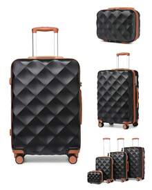 Cabin Luggage Carry On Suitcase 13 20 24 28 Inch ABS Hardshell TSA Lock Spinner Wheels Lightweight 2 3 4 Piece Set Hand Check In Travel Unisex - Black/Brown - View 2