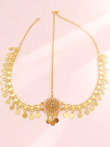 1pc Gold-Plated Round Crystal Hollow Pendant Headchain, Suitable For Middle Eastern Holiday, Daily Wear, Wedding, Party, Festival, Bridal Headpiece Accessory