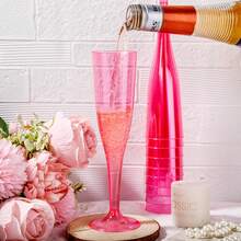 PUREDOVE 25/50 Pcs Clear Pink Plastic Champagne Flutes,Pink Party Decorations,130ml/4.5oz Reusable Pink Plastic Champagne Glasses,Durable & Elegant Flute-Shaped Glasses For Weddings, Cocktails, Holidays,Christmas, New Year's Day - 粉色 - 查看 3