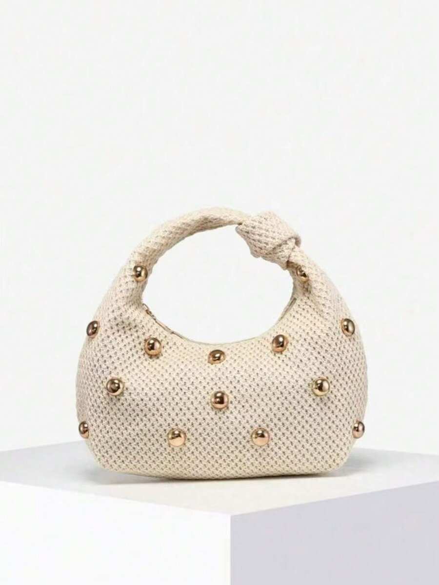 1pc Women's Vintage Simple Casual Angola Red Suede Leopard Print Bohemian Hippie Hollow Crochet Ocean Shell Faux Leather Shoulder/Underarm Baguette Bag, Suitable For Going Out, Dating, Commuting, Perfectly Matching With Fall Outfits Women - 杏色 - 查看 1
