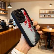 Phone Case With Black Edge, Red Leaves And Stairs Design, For IPhone 14 Pro, Minimalist Artistic Style, Ideal For Daily Use In Cafes And Urban Spaces Suitable For Apple Series Phones - Black - View 6
