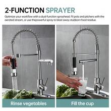 High-Performance Pull-Down Kitchen Faucet, 2-Way Water Flow & 360° Free Swivel, Precision-Crafted Hose & Ceramic Valve, Comprehensive Hardware Included - Plating - View 4