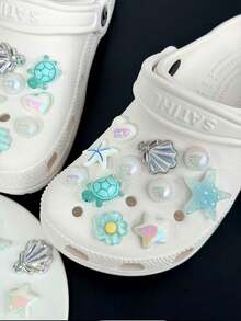 22 chiếc kẹp giày trang trí hình rùa xanh, sao biển xanh DIY, có thể tháo rời cho dép xăng đan, dép lê, giày làm vườn, giày đi biển - Bộ Rùa Xanh - 22 con - Xem 9