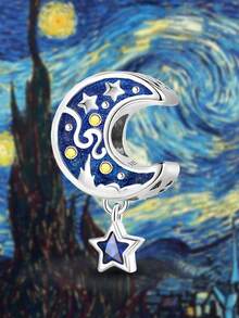 1件时尚月亮梵高画作珠子吊坠，适合女性手链、手镯DIY首饰制作和日常穿搭搭配首饰装饰，适合女孩 - 串珠集合 - 查看 9