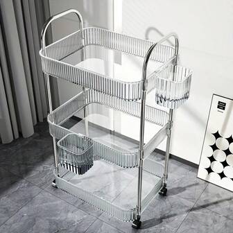 3/4 Layer Large Size Rolling Acrylic Storage Cart With Wheels, Makeup Storage Trolley For Bathroom, Kitchen And Living Room, Transparent Design For Easy Viewing, Portable Makeup Trolley, Modern Organizer, Multi-Layer Trolley, Multifunctional Storage For Bathroom And Living Room, Portable Storage Trolley For Makeup Table With Three Alloy Frames, 360° Rotation Design, Ideal Gift