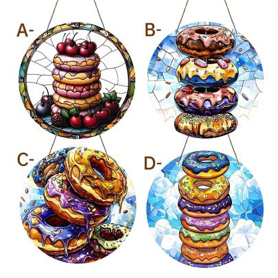 Enfeite de parede em acrílico redondo com formato de donuts de cereja - Decoração boho para parede da cozinha com frutas vermelhas e massa realistas, presente de boas-vindas, ideal para sala de estar, quarto, cozinha, decoração de cozinha com tema de cereja, decoração para o Dia dos Namorados, decoração de feriados, decoração para casais.