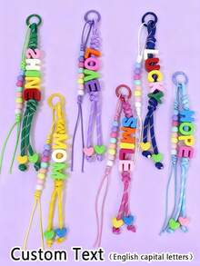 1pc Handmade Woven Keychain, Colorful Dopamine Beaded, Customizable Name, Christmas/Birthday/Personalized Gift